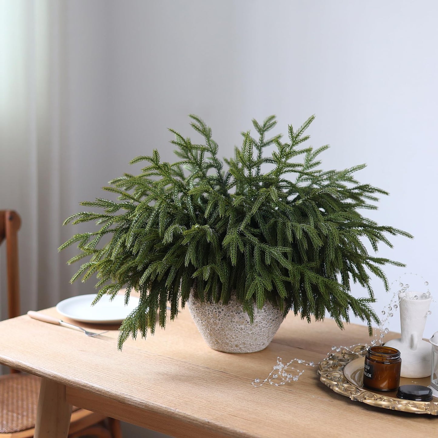 YXZZWL 16 Pcs Christmas Norfolk Pine Branches, 18 Inch Soft Textured Artificial Norfolk Pine Branch Faux Cedar Pine Stem Fake Greenery Picks for Vase DIY Garland Wreath Home Decoration