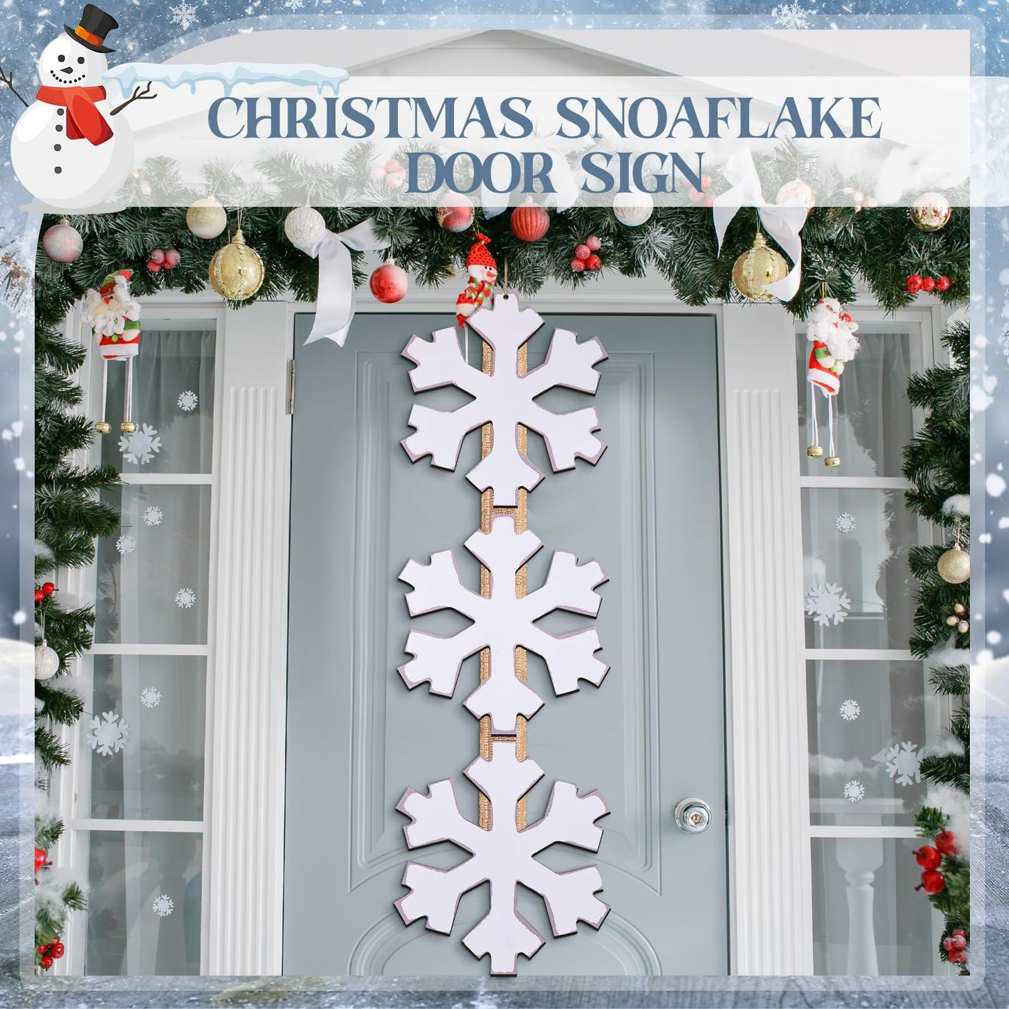 RattanView Winter Snowflake Hanging Door Sign Winter Rustic White Snowflake Wooden Hanging Sign Wreath Plaque Decorations for Front Door Porch Home Decor