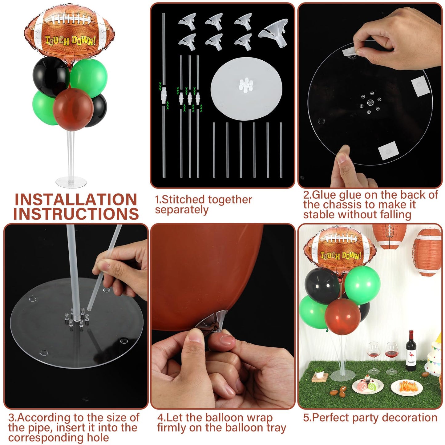 4 Sets Football Party Balloons Stand Kit with Rugby Ball Foil Balloons Sport Football Party Balloon Centerpiece for Tables for Game Sports Football Birthday Baby Shower Decoration