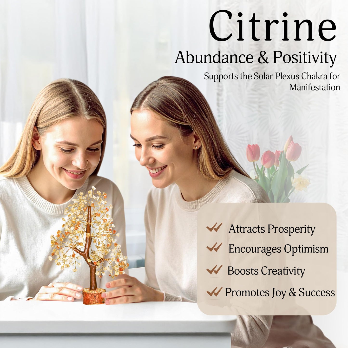 YATSKIA Citrine Tree | Gemstone Money Tree Feng Shui | Good Luck Crystals | Shelf Decor for Bedroom | Crystal Desk Decor | Healing Gift | Birthday Gifts for Women | 10 Inch