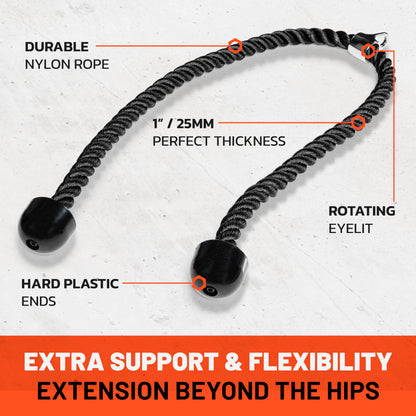 Bells of Steel Extra Long Tricep Rope Cable Attachment | Tricep Rope Attachment for Bicep and Tricep Training | Carabiner Compatible Triceps Rope, 54in Thick Rope Length