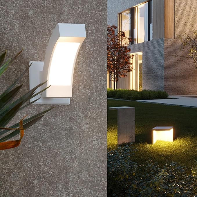 2 Pack LED Porch Light White Outdoor Wall Lights for Garage Patio IP54 Waterproof 600LM Modern Exterior Wall Mount Lamp IP54 Waterproof
