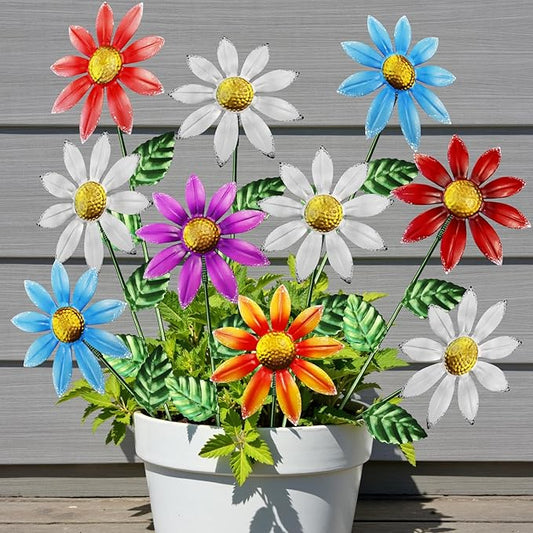10 Pack 15.7" Outdoor Flowers, Metal Yard Art, Metal Flowers for Outside, Garden Stakes Decorative, Plants Garden Decor (Mix A)