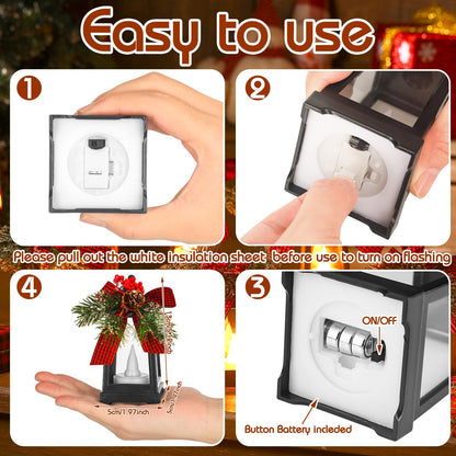 Set of 6 Christmas Mini Decorative Lanterns with Flickering LED Flameless Candle Hanging Lantern Decoration Bulk with Buffalo Plaid Bow Battery Included for Xmas Party (Red Plaid Bow)