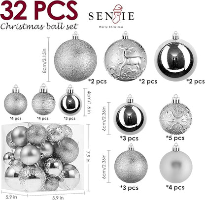 Christmas Ornaments for Xmas Trees,Silver Shatterproof Christmas Ball Ornaments