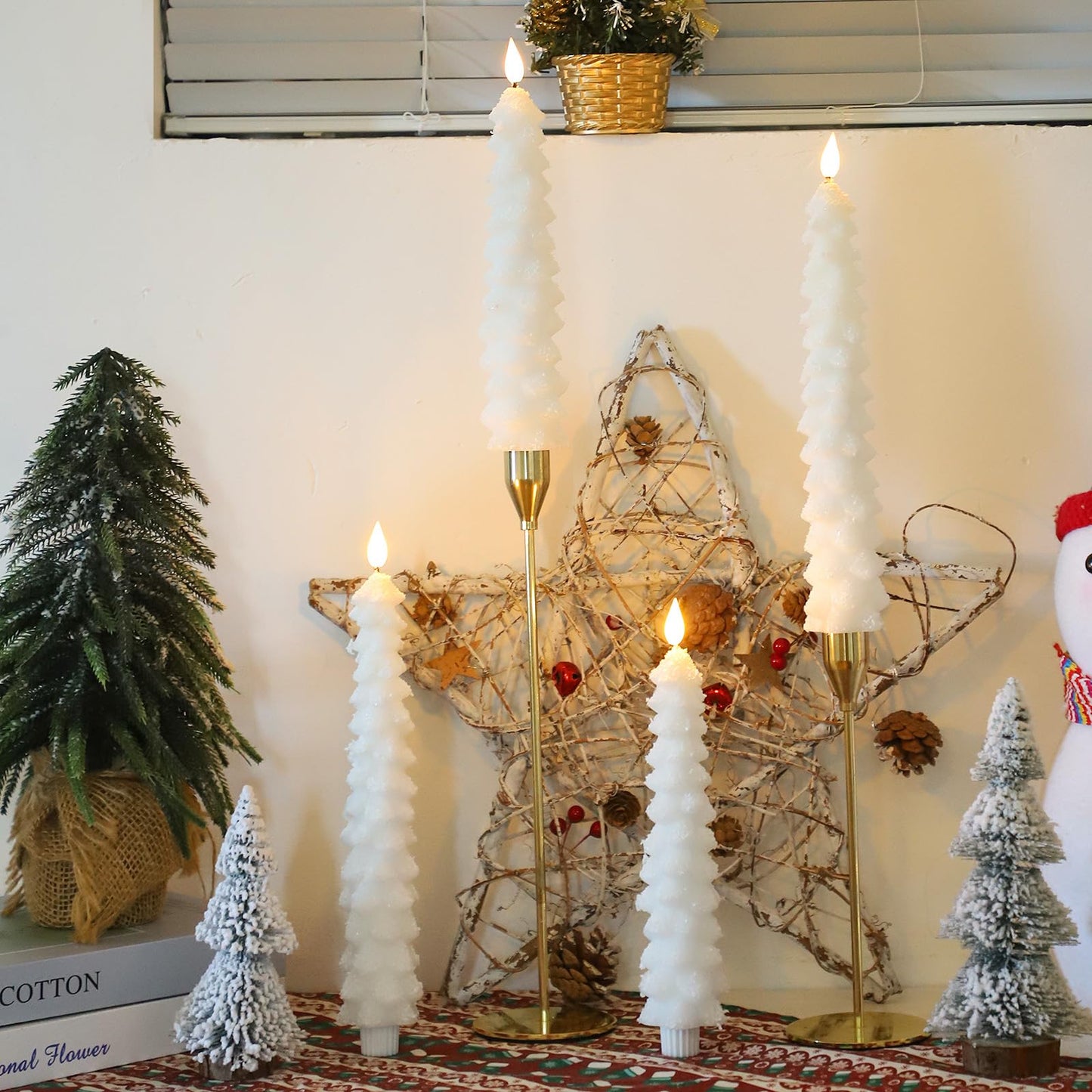 MUMCHASI 4 Pcs Flameless Candles with Remote, Christmas Tree Candles, Battery Operated Candlestick, Flickering LED Christmas Window Candles Real Wax Taper Candlesticks White