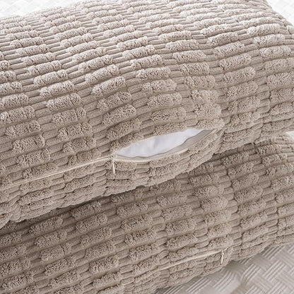 Fancy Homi Taupe Long Lumbar Decorative Throw Pillow Covers 20x54 Inch for Bed Couch Bed Sofa, Rustic Farmhouse Boho Room Decor, Soft Striped Corduroy Rectangle Cushion Case 50x137 cm