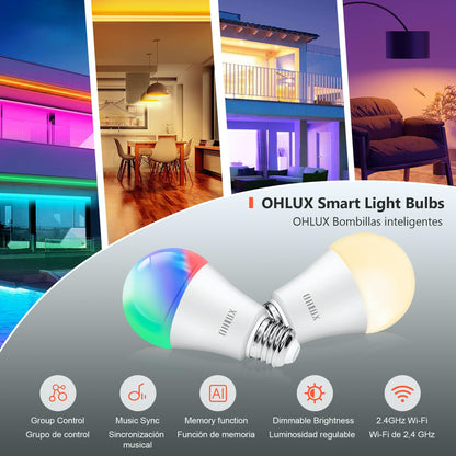 OHLUX 6 Pack E12 Smart Candelabra LED Light Bulbs, Color Changing Compatible with Google Alexa and Smart Life, 4W 40W Equivalent WiFi Candle Bulbs with Remote Control, Timer