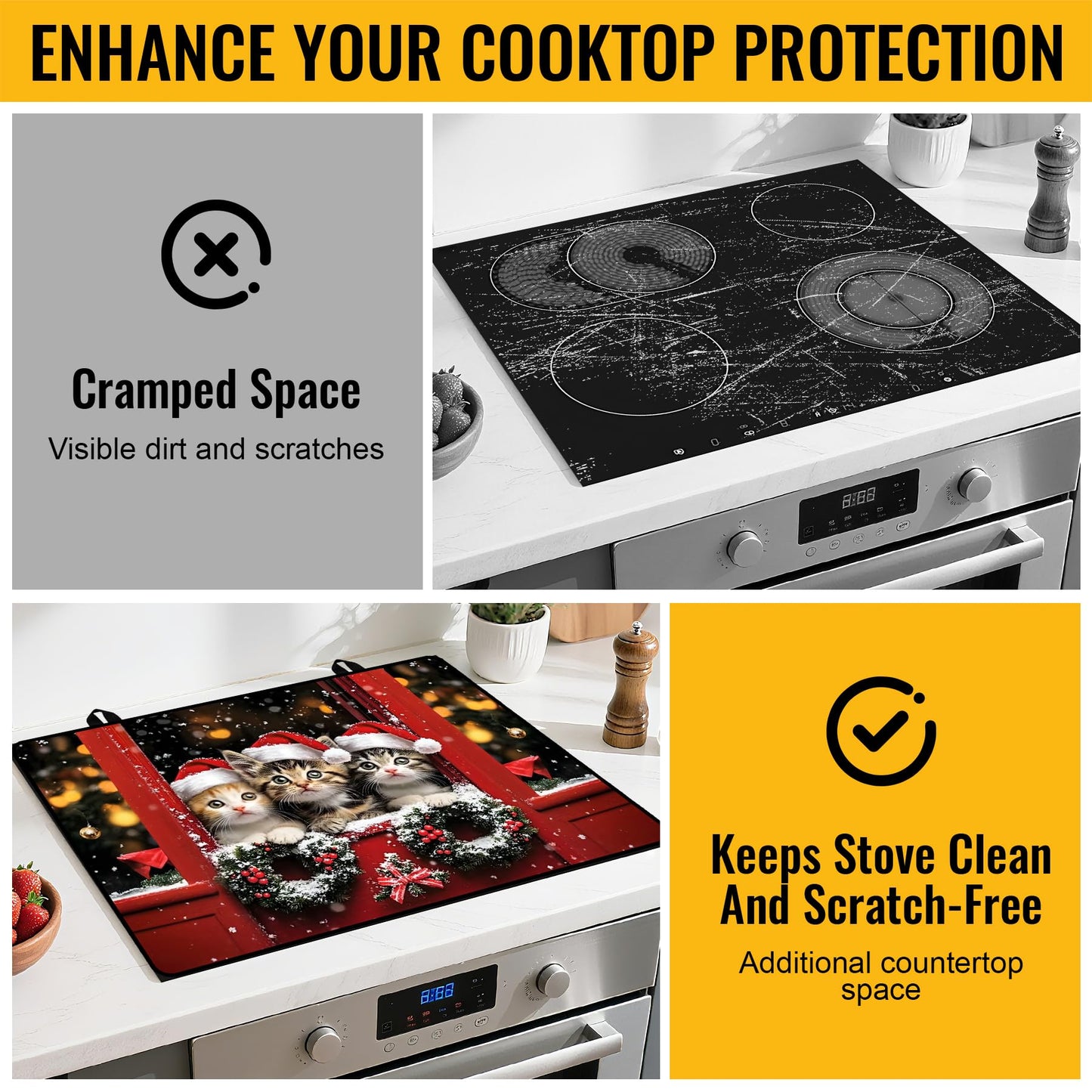 NYZE Christmas Stove Top Cover for Electric Stove,Glass Stove Top Cover,Heat Resistant Glass Cooktop Cover,Stovetop Protector, Kitchen Decor,Dish Drying Mats Cover for Washer Ceramic Top 28.5x20.5 in
