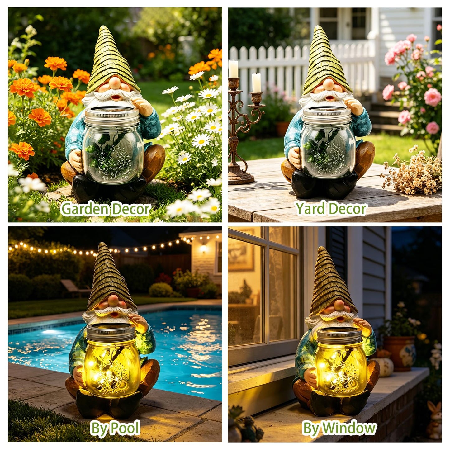 VOOKRY Solar Garden Gnome Statues, Outdoor Gnome with Firefly Solar Lights Waterproof, Birthday Gifts for Mom Women Mother's Day Christmas, Garden Figurines for Yard Decor Patio Porch Lawn Ornaments