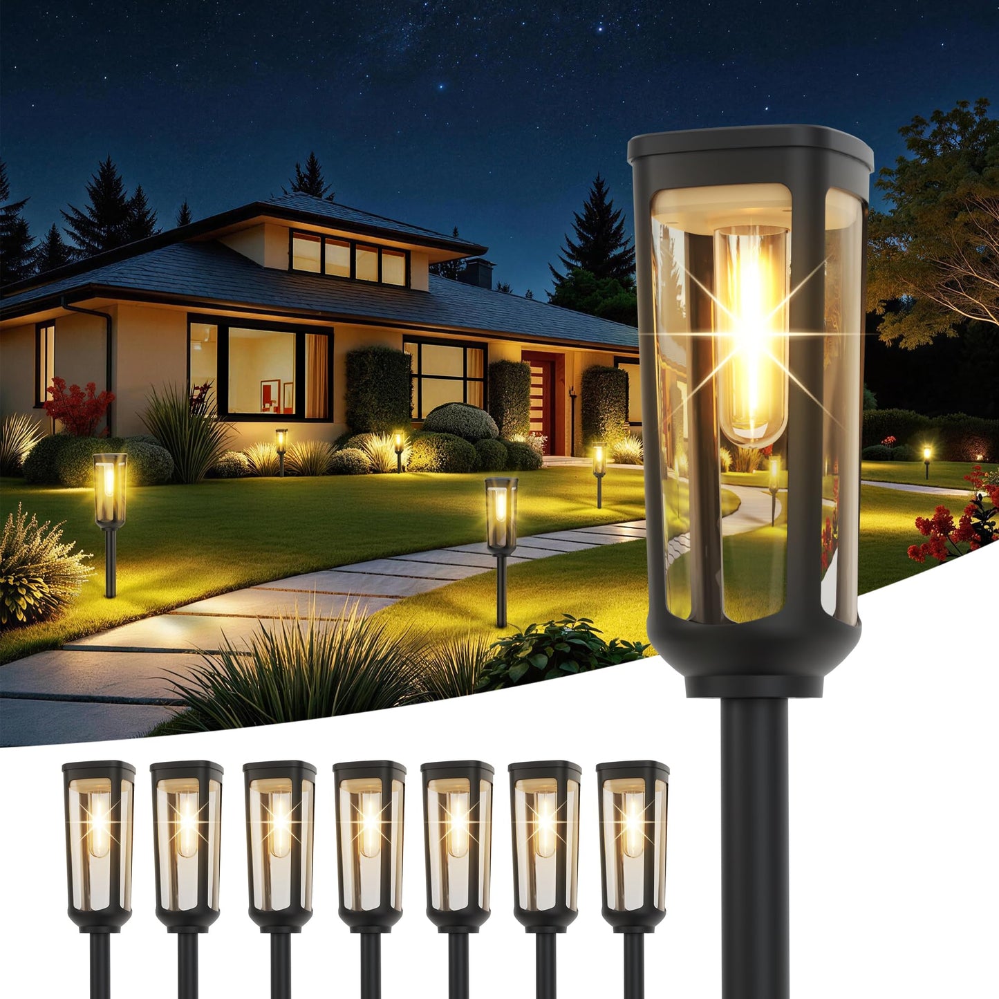 JEJOT Solar Pathway Lights Outdoor Waterproof IP65, 8 Pack Warm White Solar Walkway Lights, Auto On/Off Outdoor Light for Lawn Garden Patio Driveway Decor Landscape Lighting