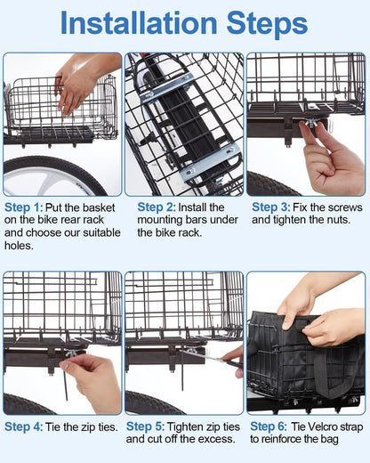 Zacro Bike Basket Rear Large Folding Metal Bicycle Ebike Basket, Quick Release Design for Adult Women/Men Carrying Dogs, Pets, Fruit & Grocery