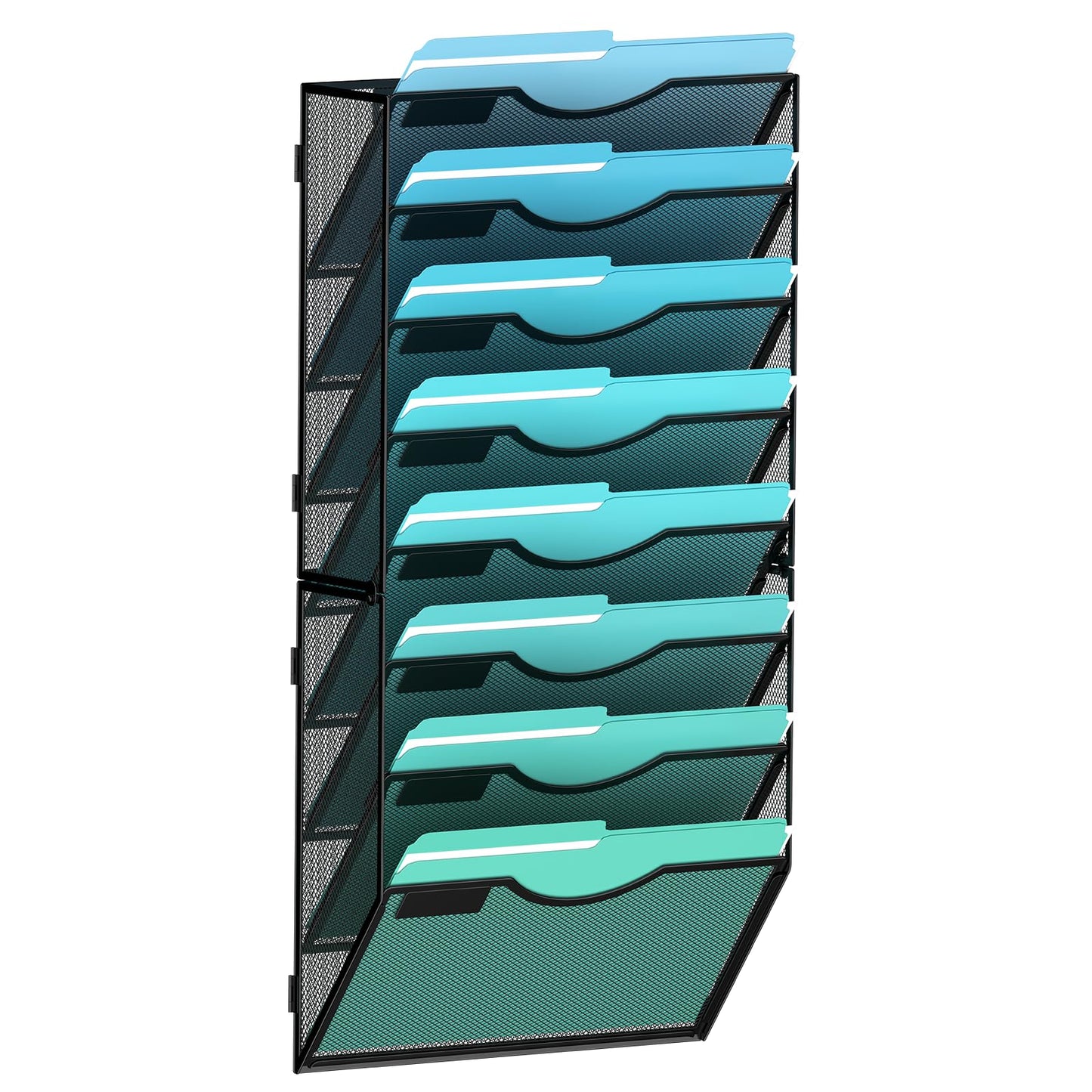 Gawerk 8-Tier Wall File Organizer Hanging Wall File Holder Wall Mount Paper Folder Organize, Mesh Magazine Document Mail Organizer Wall Organizer for Office School Home, Black
