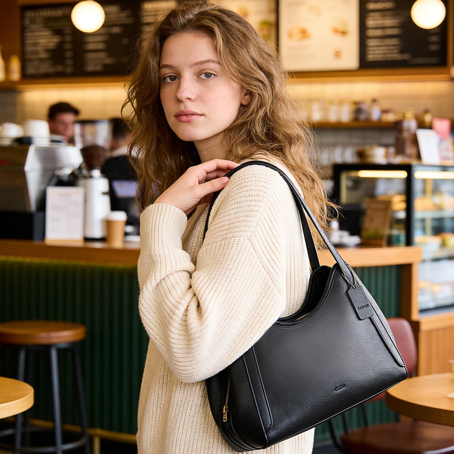 Hobo Bag for Women,Vegan leather Purse for Women Stylish Shoulder Handbags Medium Women's Purses for Work Travel Daily-Black