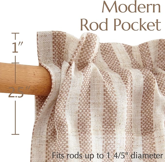 jinchan Striped Linen Kitchen Curtains 24 Inches Length Tier Curtains Farmhouse Modern Cafe Style Small Window Treatments Airy Light Filtering Rod Pocket for Living Room Bathroom 2 Panels Tan