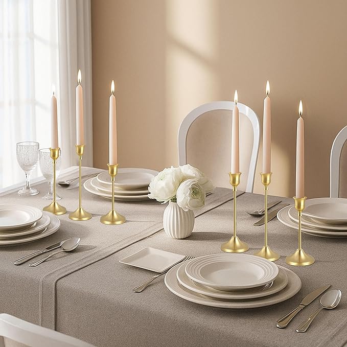 Candlestick Holders, 6PCS Gold Metal Taper Candle Holder Vintage Candlestick Holder Decorative for Home Decor Table Centerpiece Wedding Housewarming Gift