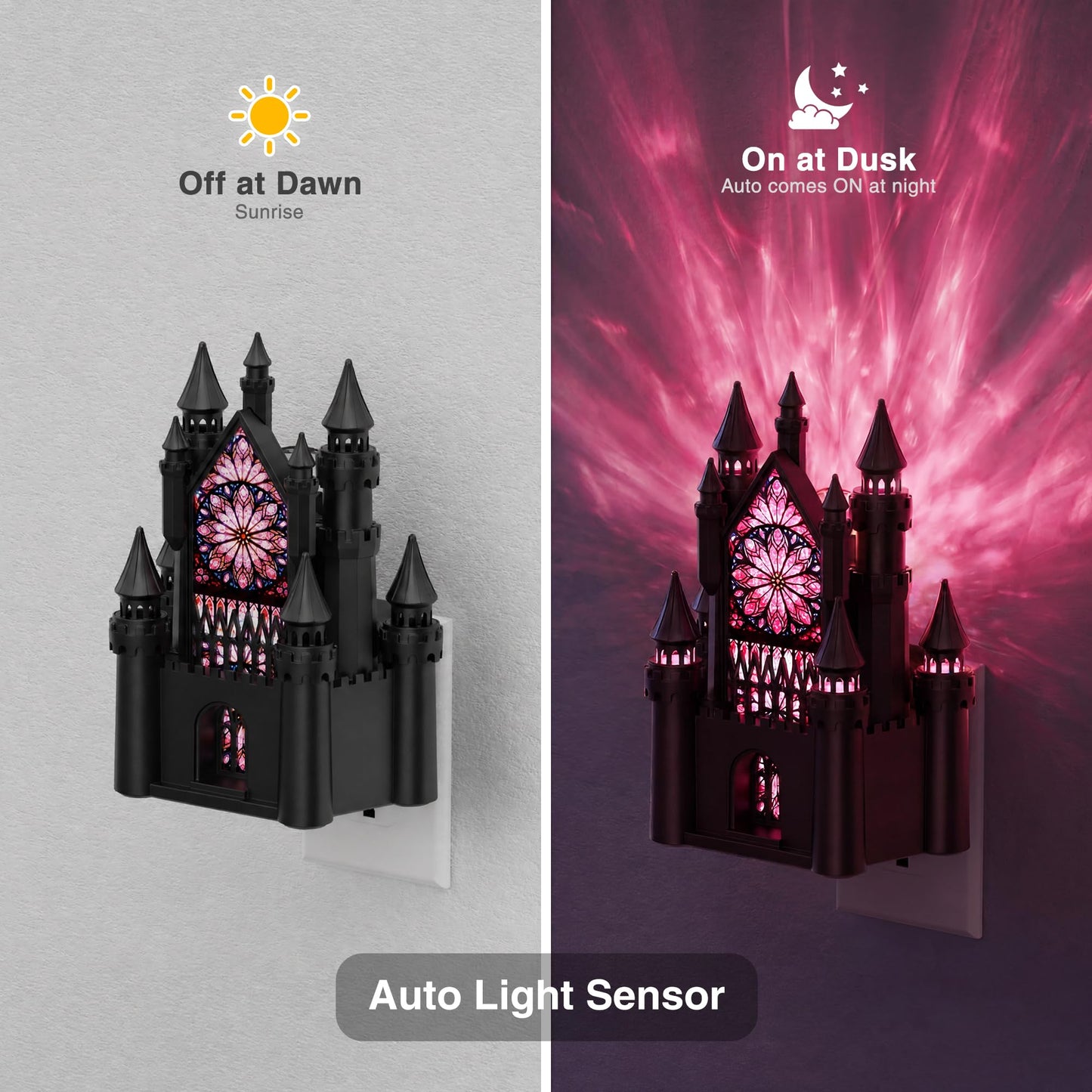JandCase Night Lights Plug into Wall, 2 Pack Castle & Church Decor Night Light with Diamond Lens,RGB & 3000K Change Nightlight,Dimmable Nightlights with Dusk to Dawn Sensor for Rooms Hallway