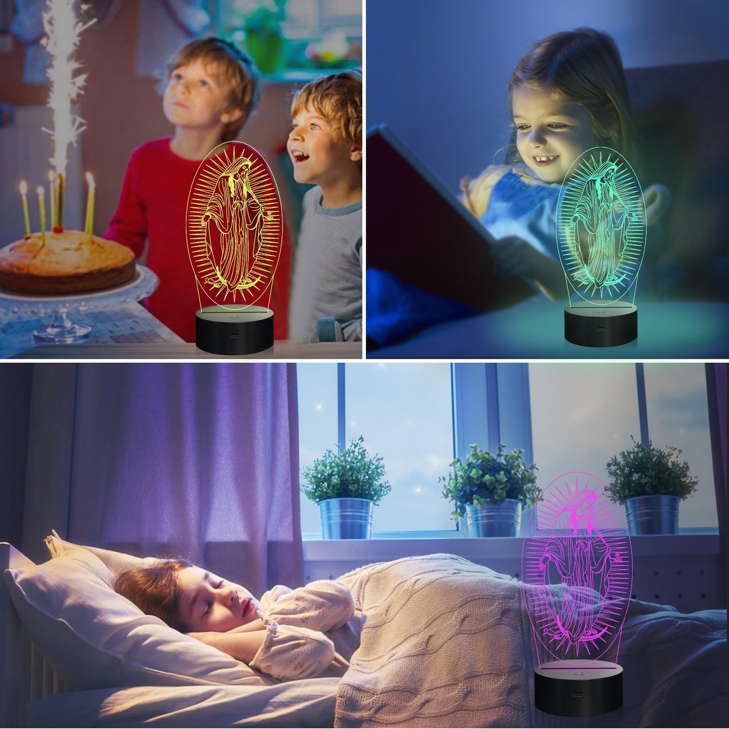 Attivolife Virgin Mary Gifts, 3D Our Lady Night Light Illusion Hologram Lamp 16 Color Changing with Remote Control, LED Best Birthday Christian Mothers Day Gifts for Religious Women Mom
