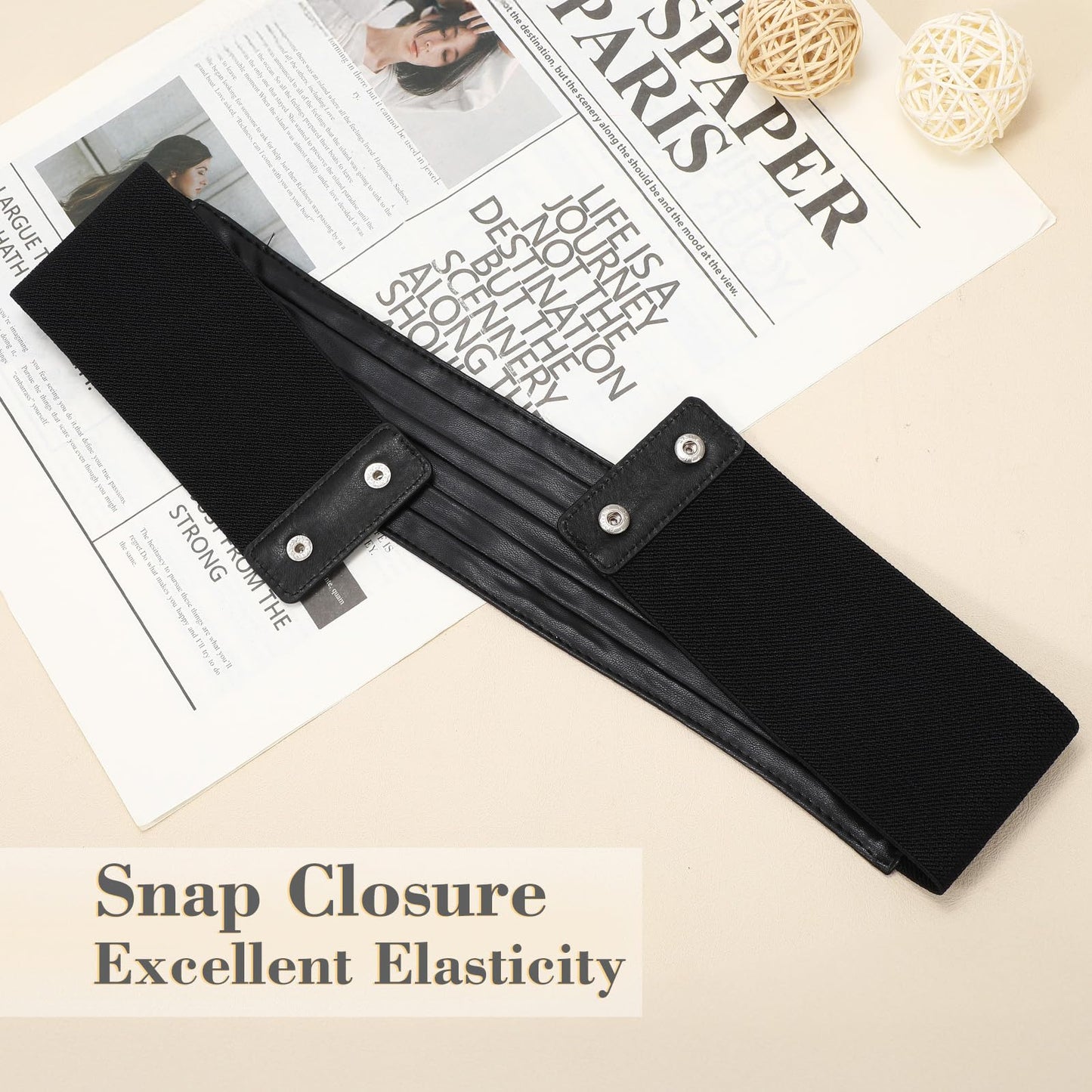 SANSTHS Women Wide Elastic Belts for Dresses Vintage Fashion Stretchy Waist Belts Ladies Cinch Belts Leather Waistband,Black,M
