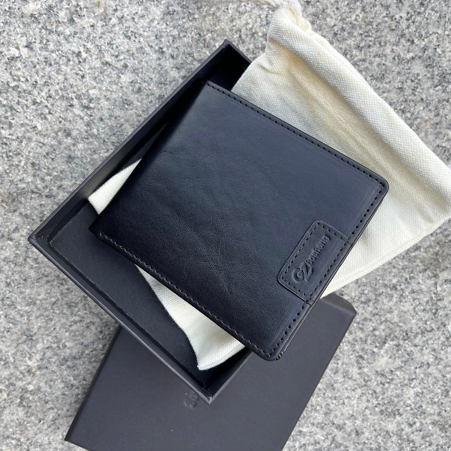 GZBOSHENG Mens Genuine Leather Bifold RFID Blocking Wallet for Men with 2 ID Window 9 Card Holders 2 cash pockets,Includes Gift Box for Father (Black)