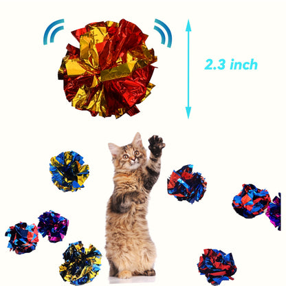 QUVOVID Cat Crinkle Ball Toys 10 Packs for Indoor Cats to Kill Time and Keep Fit, 2.3 Inch Colorful Mylar Crinkle Balls Attract Cats to Swat, Bite, Hunt, Interactive Toys for Cats and Kittens