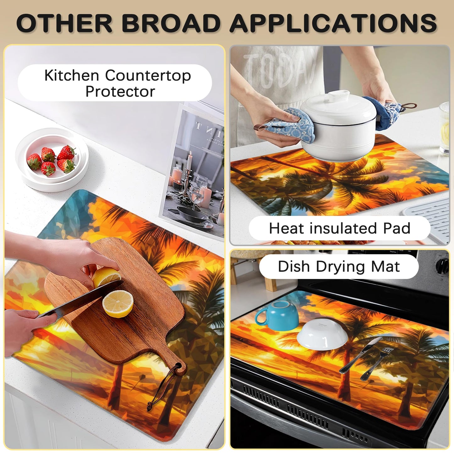 Stove Top Cover for Electric Stove，Christmas Kitchen Decor Beach Palm Sunset Extra Thick Natural Rubber Glass Top Protector, Prevents Scratching, Expands Usable Space 28.5'' x 20.5''