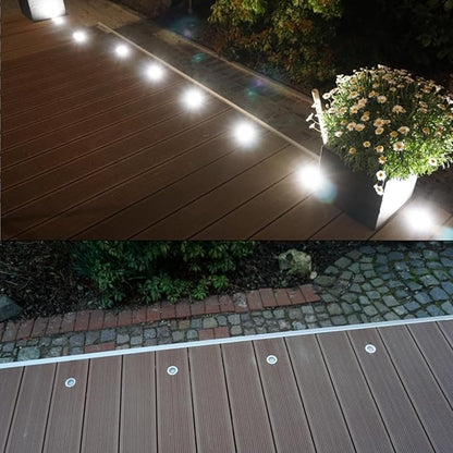 Led Deck Lights Outdoor Waterproof Low Voltage Stainless Steel 1W Outdoor Yard Garden Decoration Lamps Landscape Pathway Patio Step Stairs LED Cool White In-ground Lights(Silver Border,1 Pack)