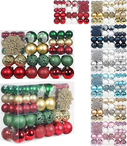 SY CRAFT 86 Pieces of Assorted Shatterproof Christmas Ball Snowflake Ornaments Seasonal Decorative Hanging Ornament Set with Hand-held Gift Package for Xmas Tree Decorations (86PCS, Green Red Gold)