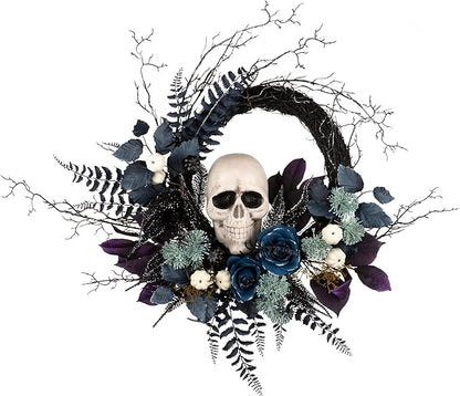 National Tree Company Artificial Halloween Skull Wreath, Black, 24inch
