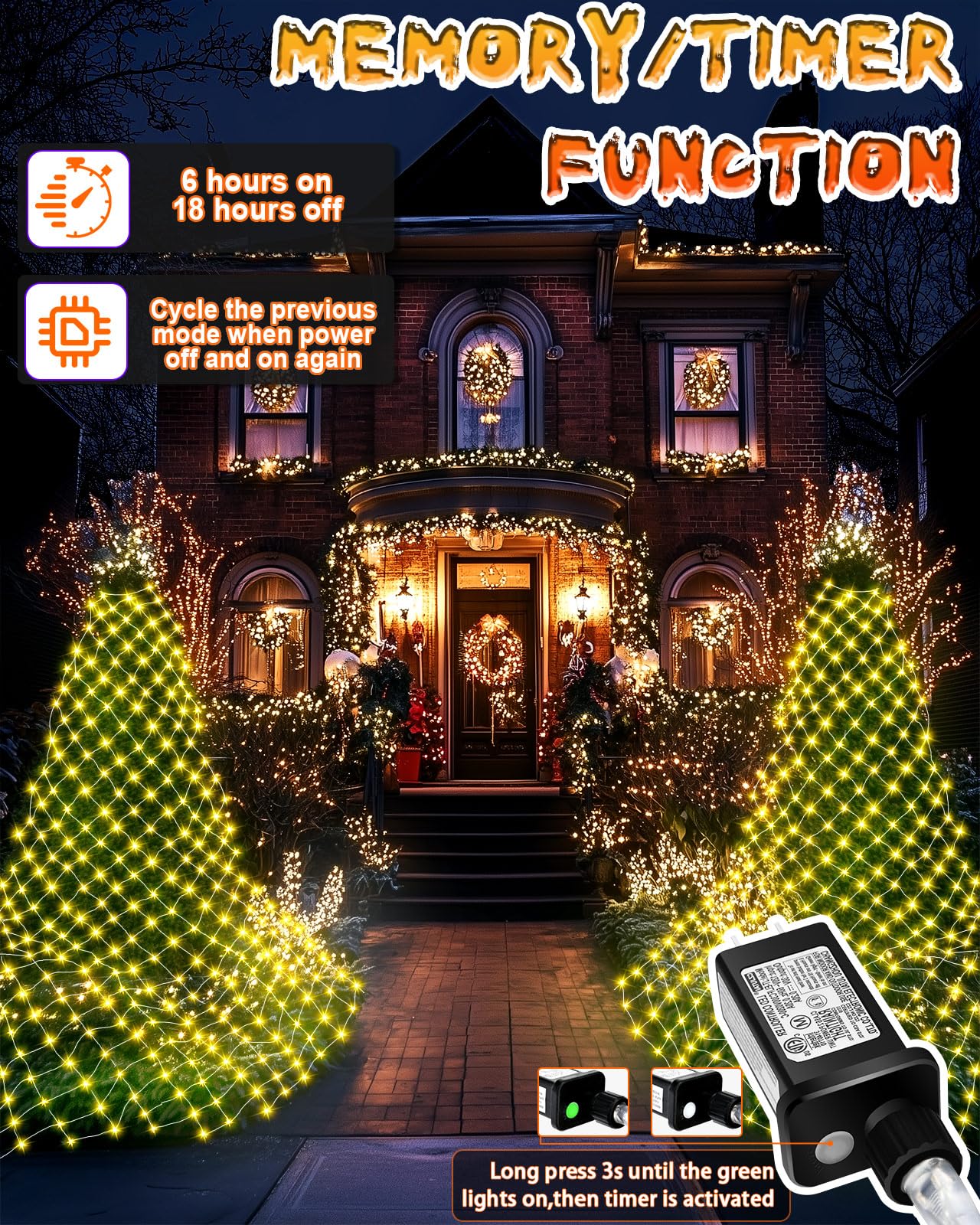 Halloween Net Lights 9.8ft x 6.6ft, 200 LED Outdoor Mesh Lights with 8 Modes, Waterproof Bush String Lights for Home Garden Yard Xmas Decorations Connecable, Timer (Warm White)