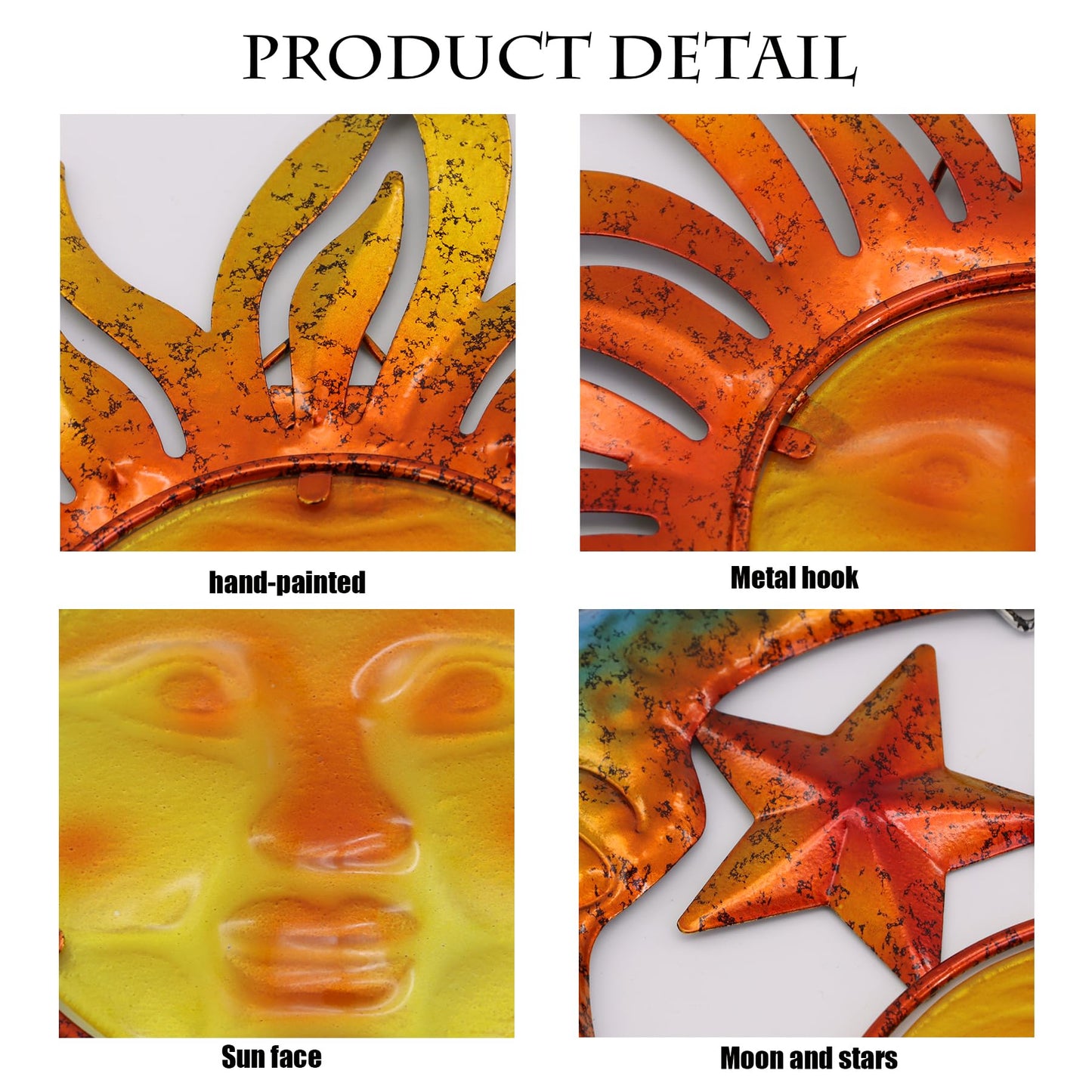 NewVees Sun Face Metal Wall Art Décor Outdoor Indoor, Sun Moon Star, Metal Glass Hanging for Garden Sun Face Sculptures & Statues Statues Wall Art for Farmhouse, Patio, Garden Decoration(3 Pack)