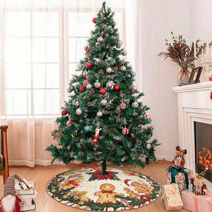 Gingerbread Man Christmas Tree Skirt 36 Inch Xmas Tree Mat Party Decor Supplies for Holiday Home Decorations