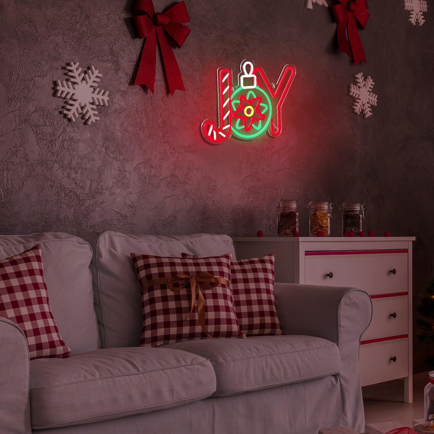 Xuhal Christmas Joy Neon Sign, Christmas Decorations Light up Room Sign LED Neon Light USB Wall Bar Living Room Decor for Winter Decor Party Home Bedroom Office Table Art Gifts