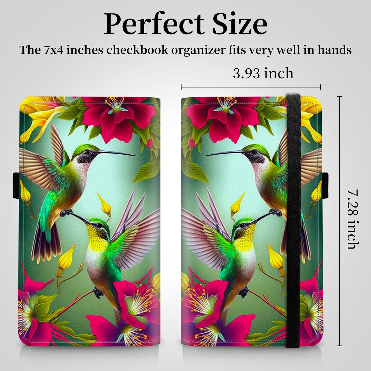 BPQOJB Checkbook Cover for Men and Women Personal Checkbook PU Leather Check Book Credit Card Holder Wallet with RFID Protection & Built-in Pen Holder for Duplicate Checks,Green Hummingbird