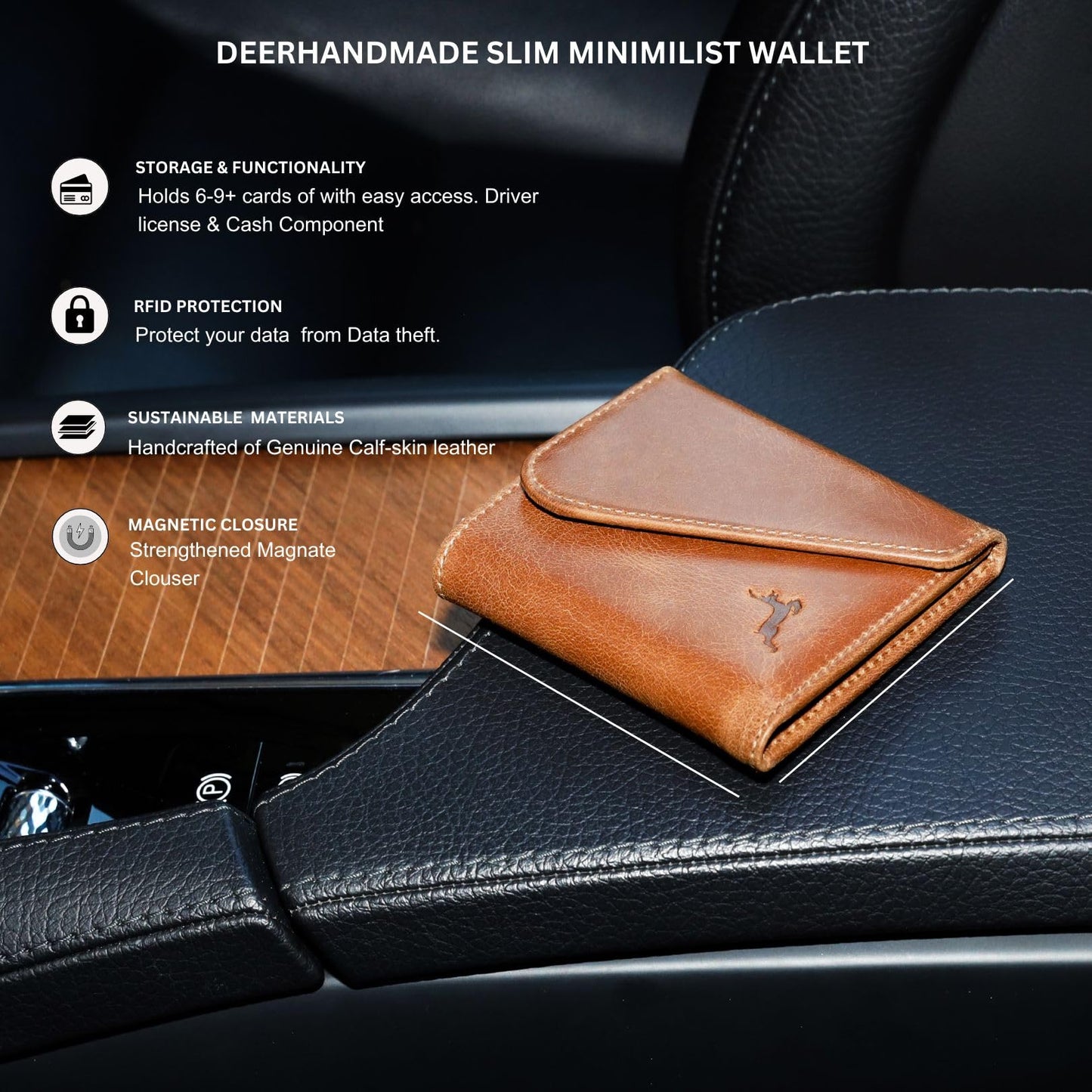 Full-Grain Leather Wallet for Men, Handcrafted Mens Bifold Wallet with RFID Blocking, Magnetic Closure, Slim Minimalist Thin Design, ID Window, Book Shaped Gift Ready Box, 3-Year Warranty