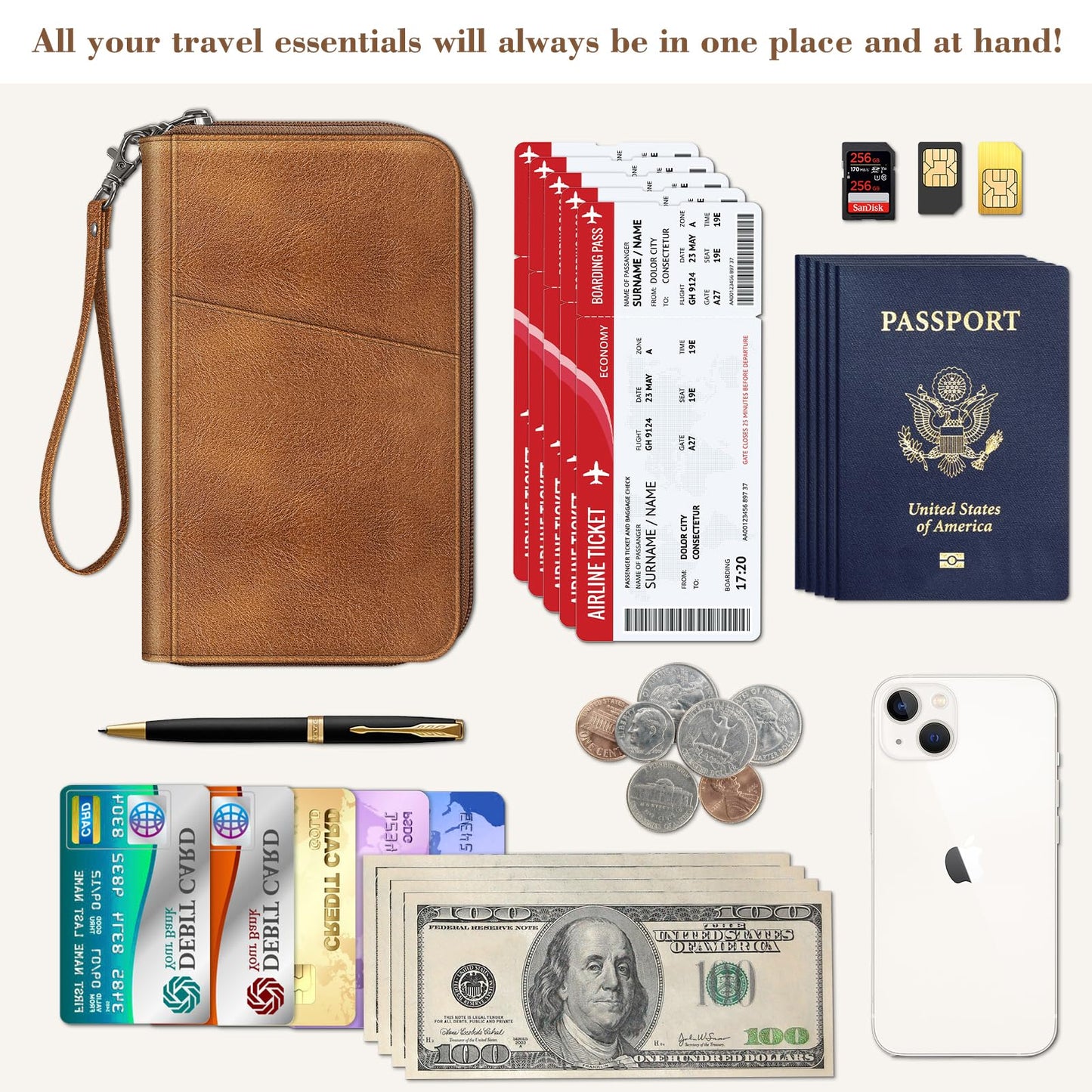 Fintie Family Passport Holder Wallet, RFID Blocking Travel Document Organizer Clutch Bag Credit Cards Case Cover for Women Men, Brown