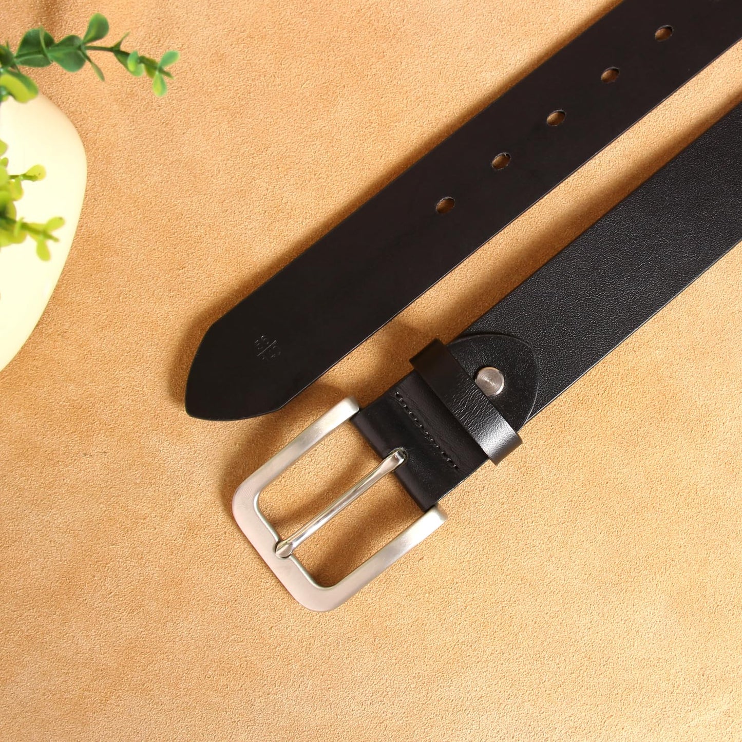 Mgailw Men's Genuine Leather Belt 1 1/2" Classic & Versatile Prong Buckle in Full-Grain Leather Trim to Fit(28" to 32" Waist Adjustable)