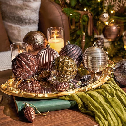 JORNOY Brown Christmas Tree Ornaments - 3.12inch/80mm Shatterproof Ornaments for Christmas Tree Set Plastic Decorative Hanging Balls Ornaments for Xmas Tree Decorations, 32ct (Brown)