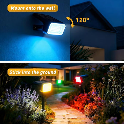 Solar Color Changing Spot Lights Outdoor Waterproof IP68, [8 Pack/32 LED/7 Modes] 2-in-1 Landscape Spotlights, Auto On/Off Solar Powered Flood Lights for Outside Yard Garden Pathway Walkway