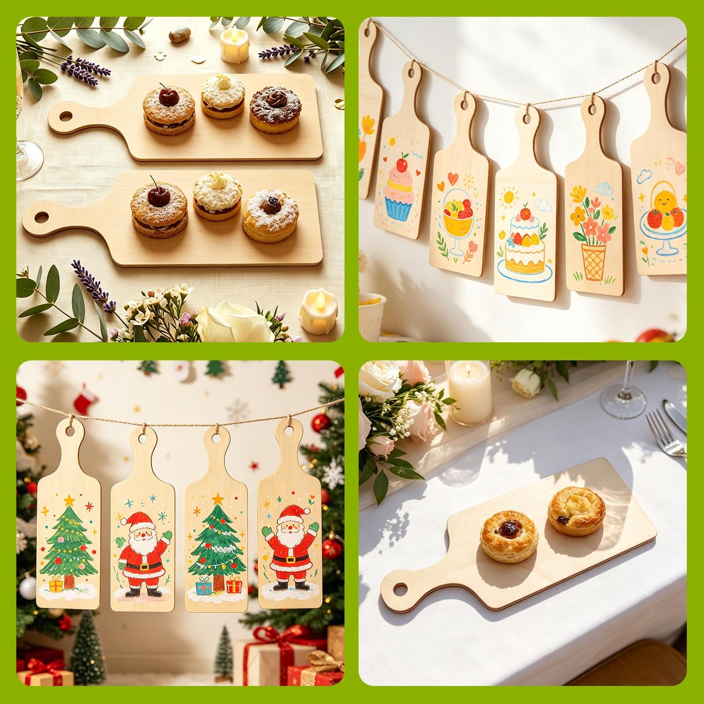 Oomcu Wooden Mini Cutting Board with Handle,Rectangle Unfinished Wood Craft Paddle Serving Tray Chopping Board Cutout for DIY Thanksgiving Christmas Home Kitchen Cooking Decor (9.4 x 3.5 Inch-24 Pcs)