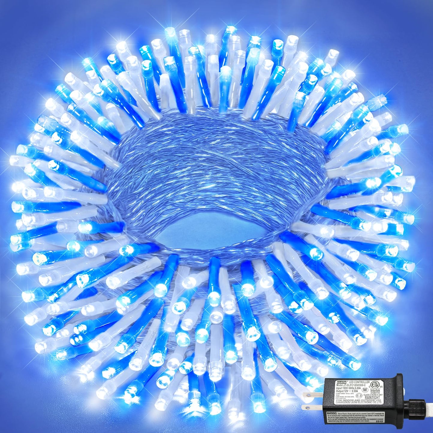 100FT 300 LED Outdoor String Lights, Plug in Connectable Christmas Lights Indoor Waterproof, 8 Modes String Lights for Outside Bedroom Home Xmas Tree Patio Yard Party Decorations, Blue and White
