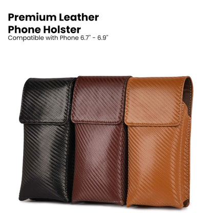 LEATHER VILLAGE Carbon Genuine Leather Phone Holster with Belt Clip - Compatible with iPhone 16 Pro Max 15 Pro Max 14 Pro Max 13 Pro Max 12 Pro Max 16 Plus 15 Plus 14 Plus Galaxy s23/24Plus - Black- L