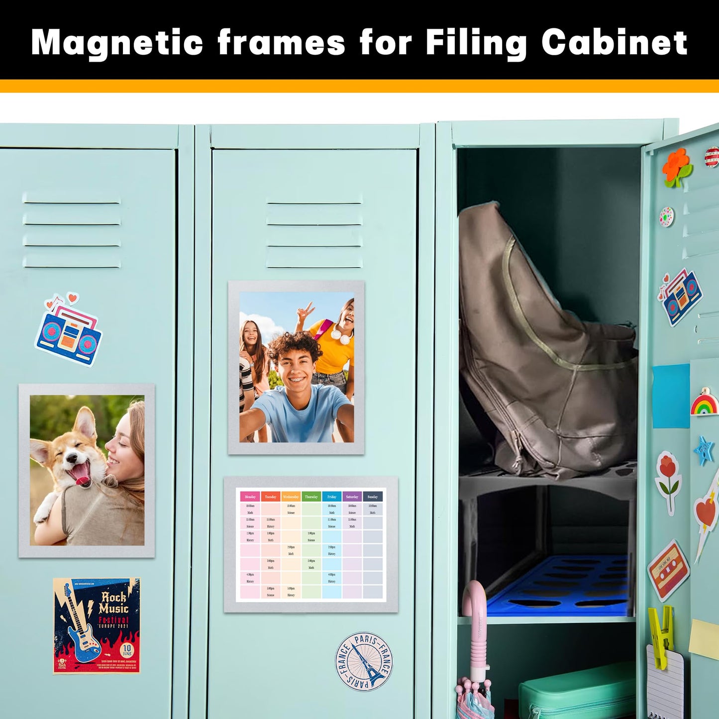 VAIIGO 10Packs Magnetic Frames for Refrigerator & Metal Surfaces - 8.5x11 Magnetic Sign Holder - File/Paper/Document Holder with Photo/Picture/Poster Frame for Commercial/Home Use (Silver)