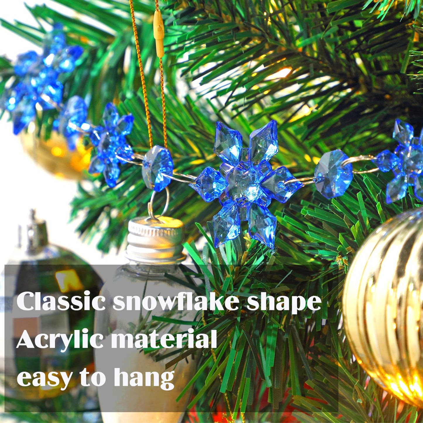 Lewtemi 32.8 Feet Acrylic Snowflake Garland Christmas Ornament Hanging Snow Flake Streamers for Winter Birthday Party Decorations Supplies Xmas Tree (Blue)