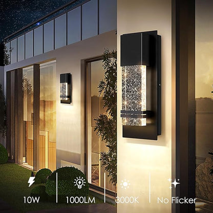 BesLowe Outdoor Wall Light Fixtures with Crystal Bubble Glass, Waterproof Exterior Sconces LED Wall Lanterns, Porch Lights Wall Mounted 10W 3000K Outside Lights for House Front Door Garage Entryway