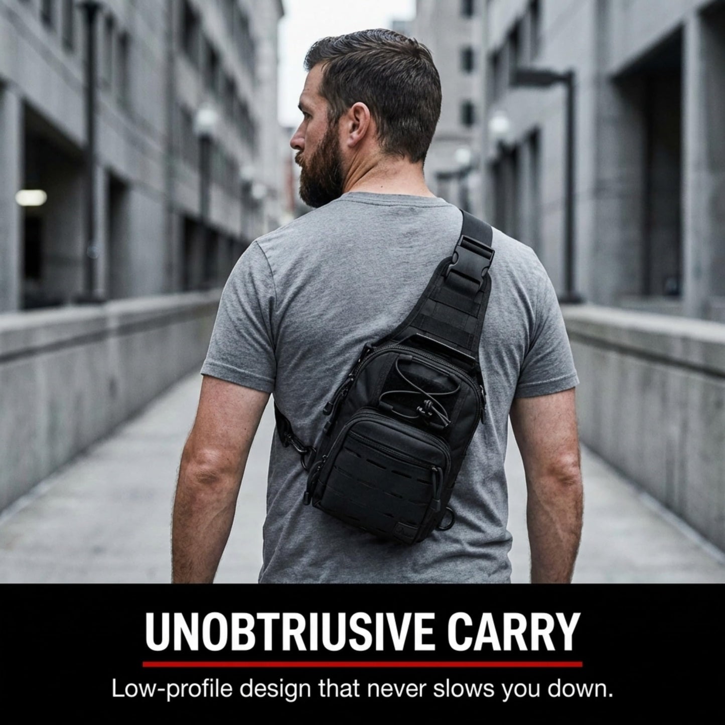 WOLF TACTICAL EDC Sling Bag - Concealed Carry Sling Pack with Laser-Cut MOLLE, Lightweight Tactical Crossbody for Range, Hiking, Travel & Daily Preparedness (Black)