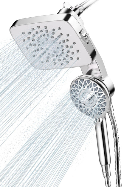 Cobbe Dual Shower Head with Magnetic Handheld, High Pressure Rain Shower Combo 2-in-1 Fixed & Detachable, Multiple Spray Modes, Built-in Magnet Dock 6ft Hose, Chrome