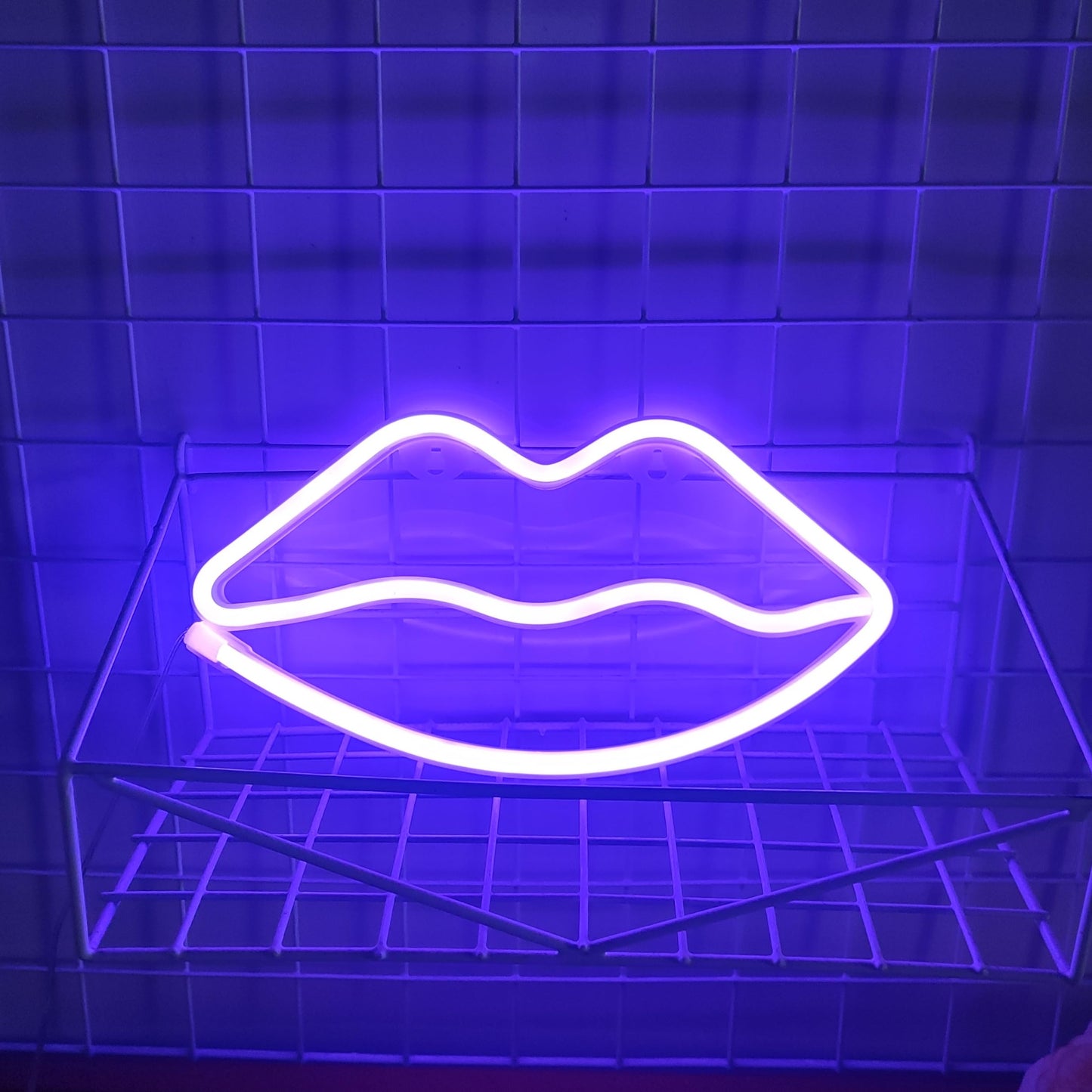 JYWJ Lip Neon Sign,USB or 3-AA Battery Powered Neon Light,LED Table Decoration,Bedroom Wall Decoration,Birthday Gift,Wedding Supplies Business Gift (Purple)