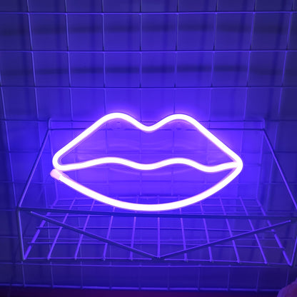 JYWJ Lip Neon Sign,USB or 3-AA Battery Powered Neon Light,LED Table Decoration,Bedroom Wall Decoration,Birthday Gift,Wedding Supplies Business Gift (Purple)