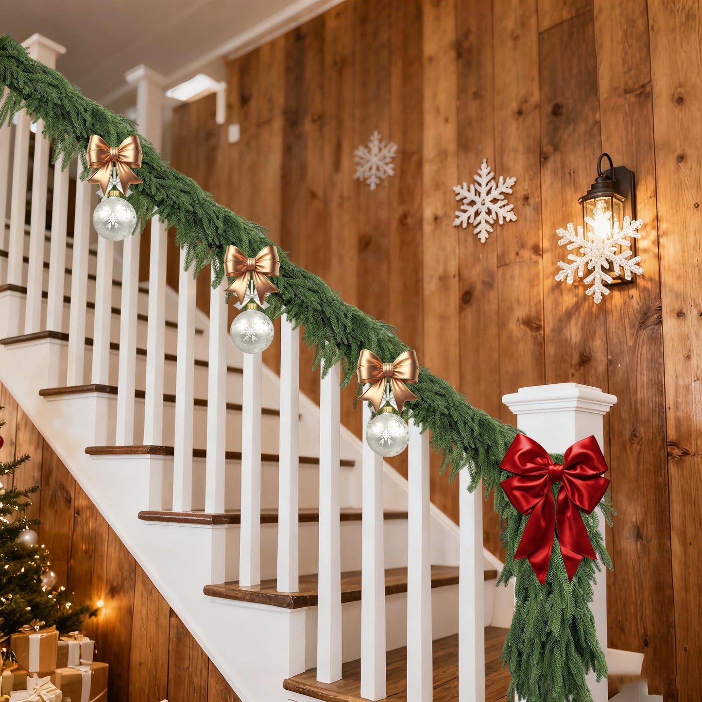 FUTBER 9FT Christmas Garlands Norfolk Pine - Real Touch Pine Garlands - Garlands Christmas Decorations for Home Dining Table Mantel Porch Winter Christmas Decor